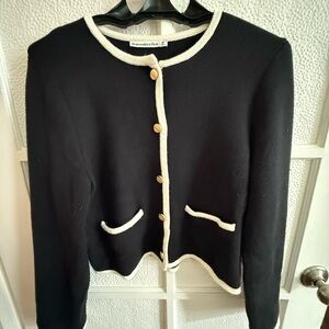 A&F Black Cardigan with White Trim and Gold Buttons